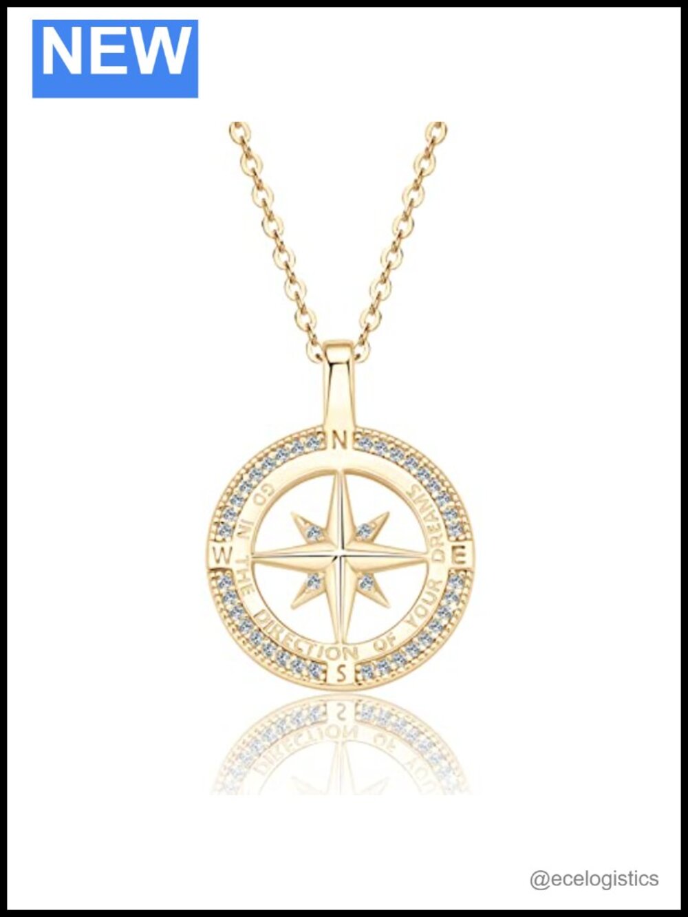Compass Necklace 925 Sterling Silver Pendant Cubic Zirconia Graduation Gift